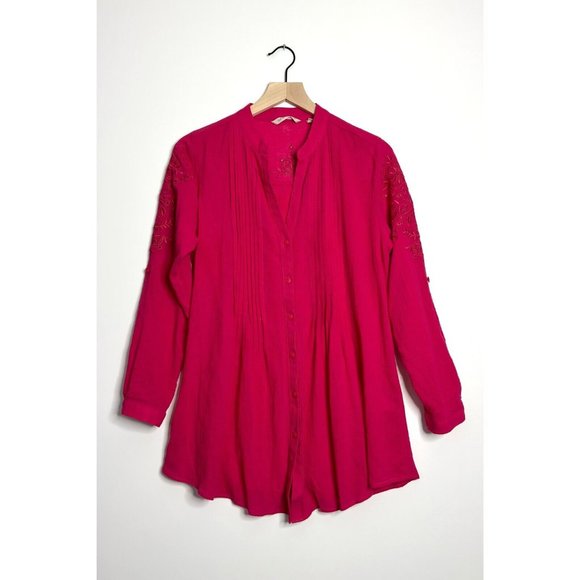 Button Front Shirt Tunic Pink